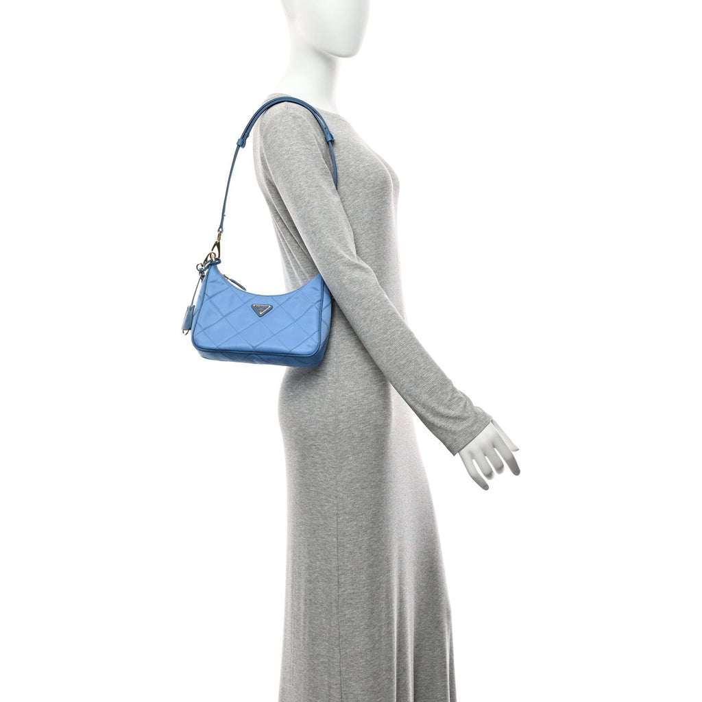 Re-Nylon Saffiano Stitched Mini Re-Edition 1995 Chaine Shoulder Bag Blue
