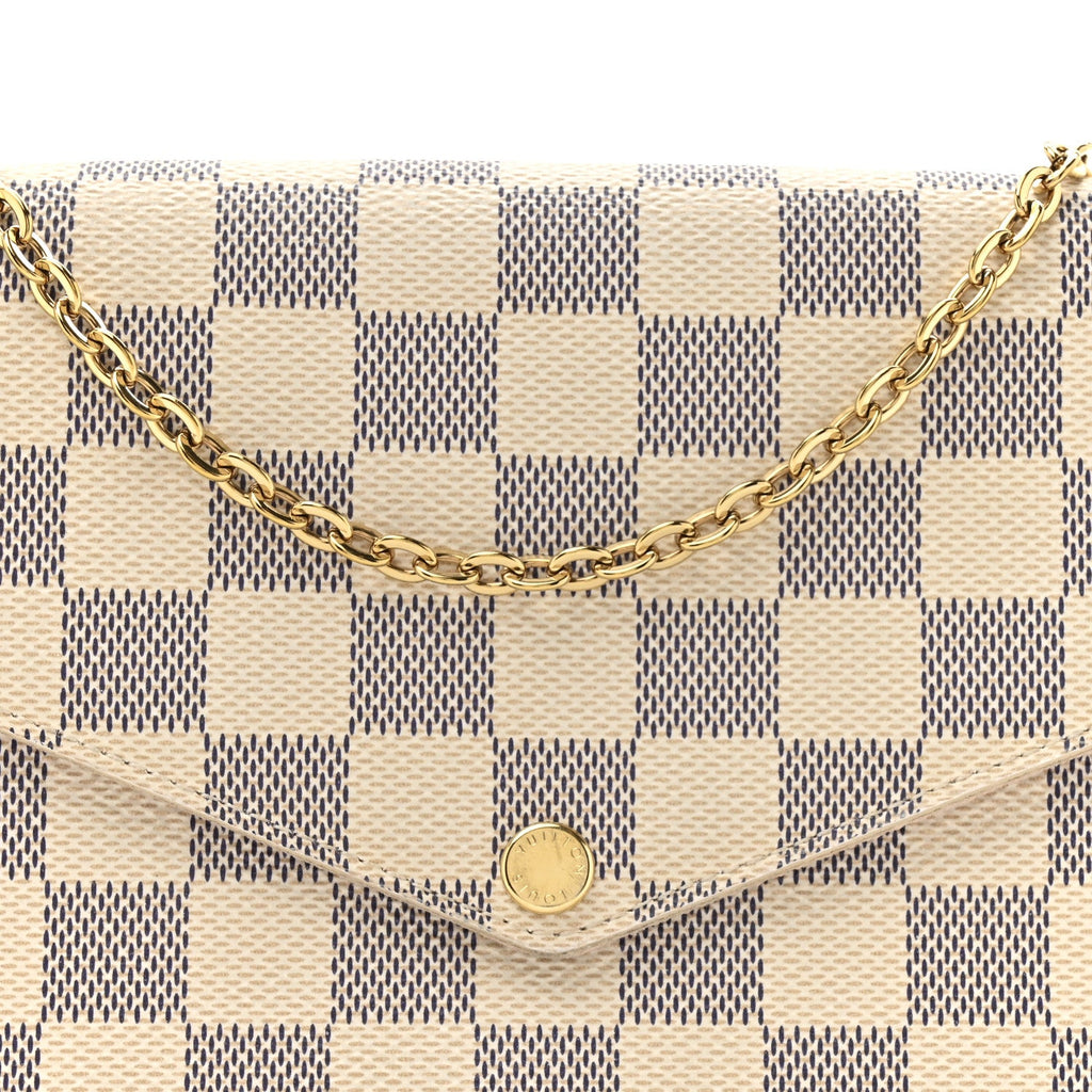 Damier Azur Pochette Felicie Chain Wallet Rose Ballerine