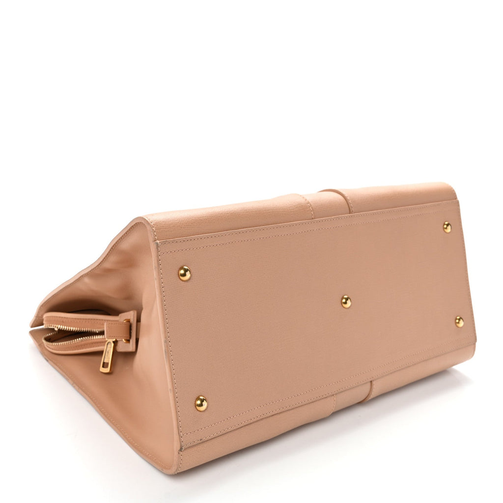 Textured Calfskin Large Cabas ChYc Beige