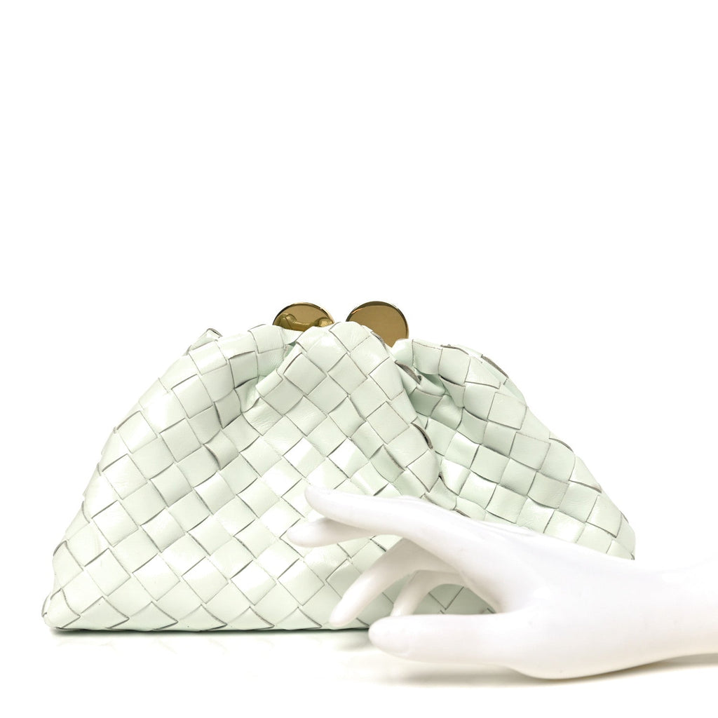 Patent Calfskin Intrecciato Teen Pouch Glacier
