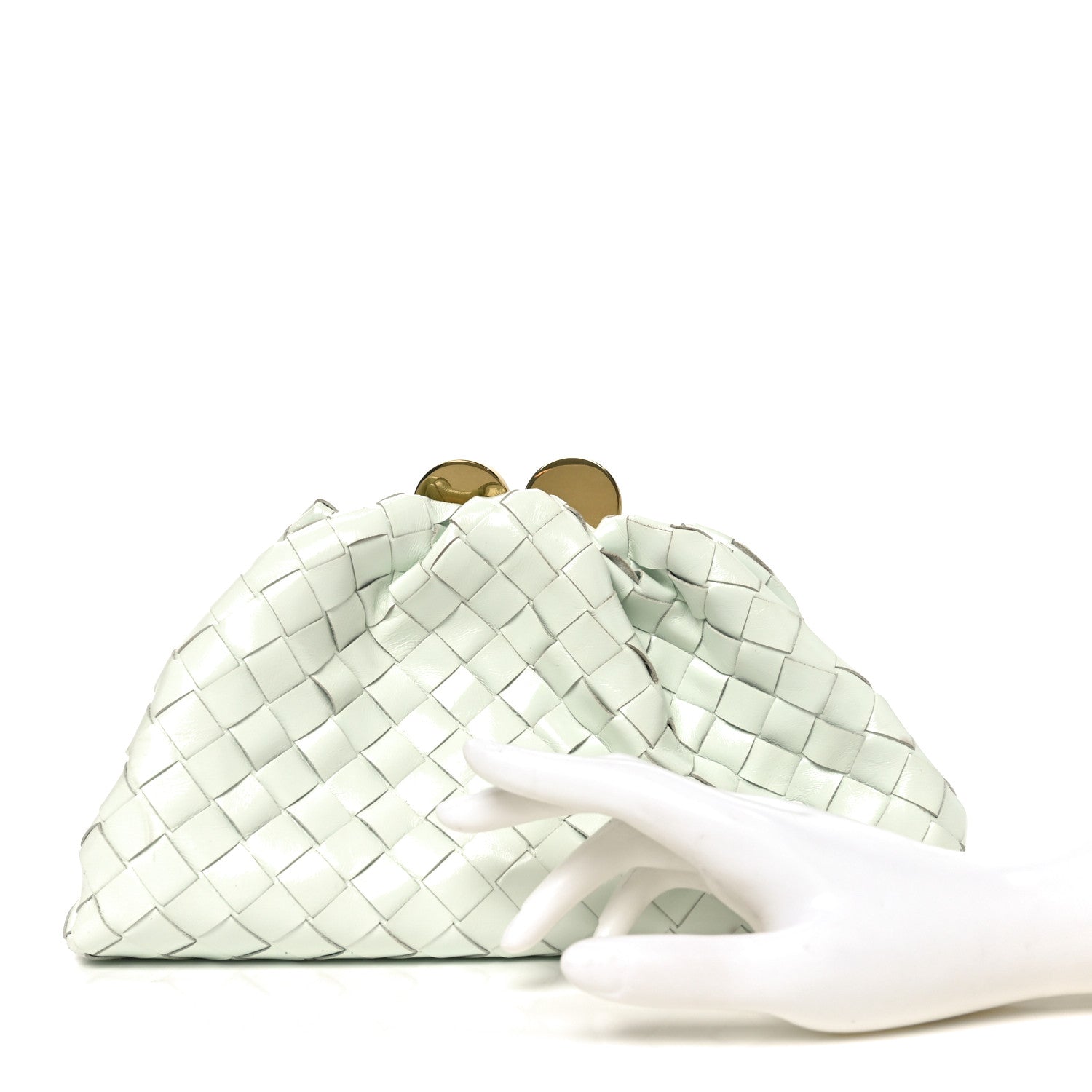 Patent Calfskin Intrecciato Teen Pouch Glacier