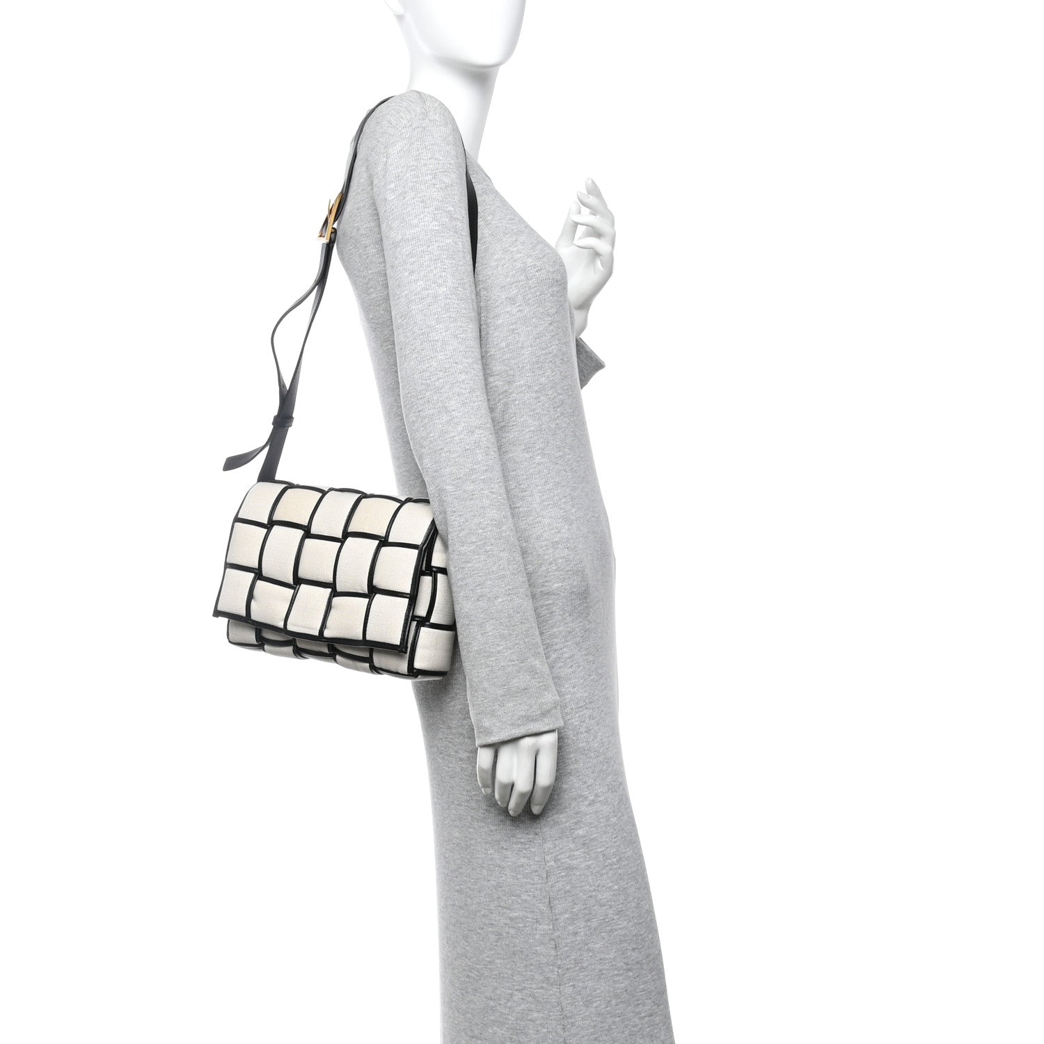 Canvas Intrecciato Padded Cassette Crossbody Bag Natural Black