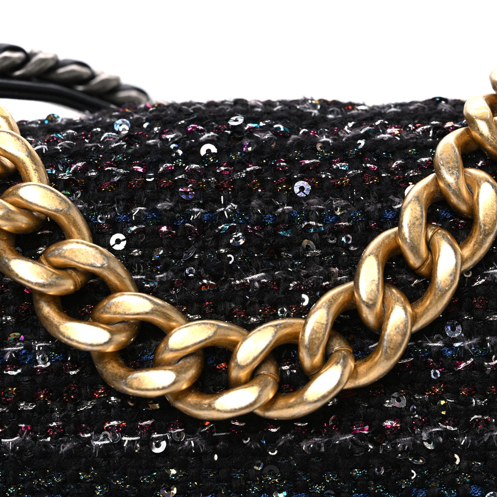 Tweed Sequin Quilted Medium Chanel 19 Flap Black Multicolor
