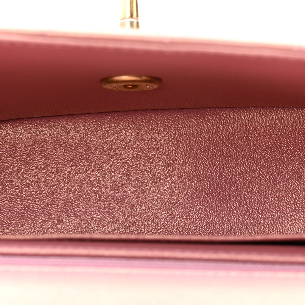 Iridescent Lambskin Quilted Mini Top Handle Rectangular Flap Pink