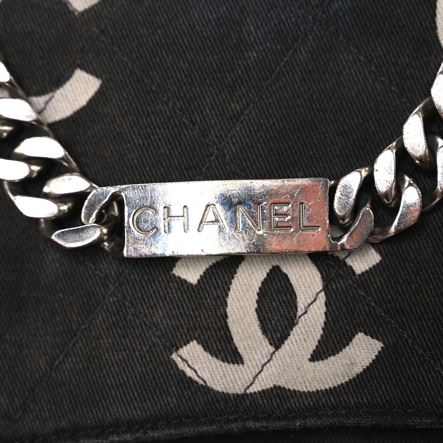 Canvas Quilted Letter Printed Flap Black