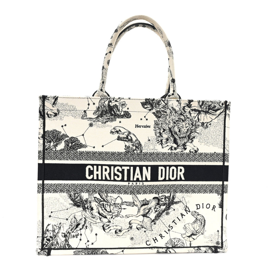 Canvas Zodiac Toile De Jouy Embroidered Large Book Tote Latte