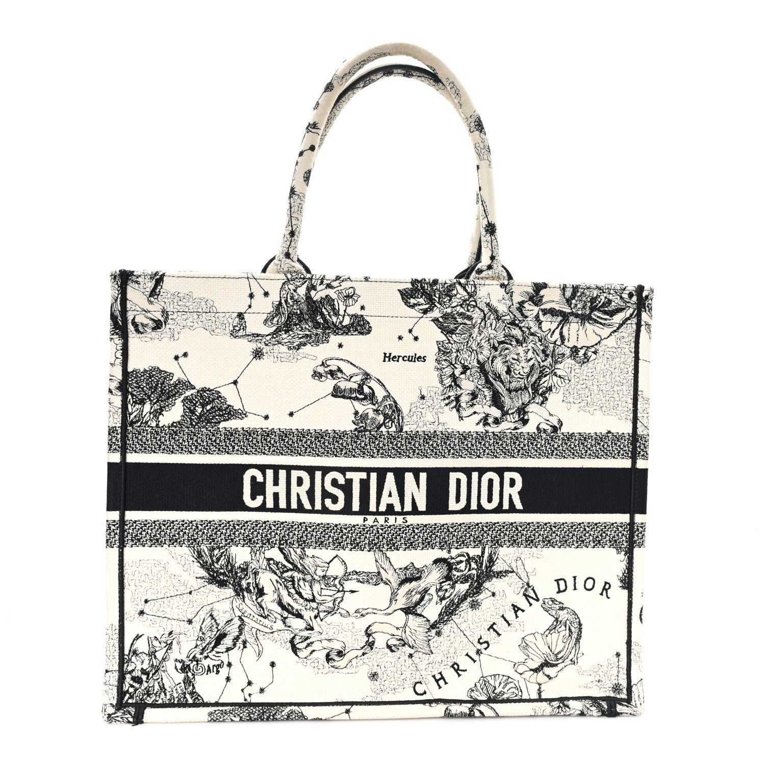 Canvas Zodiac Toile De Jouy Embroidered Large Book Tote Latte