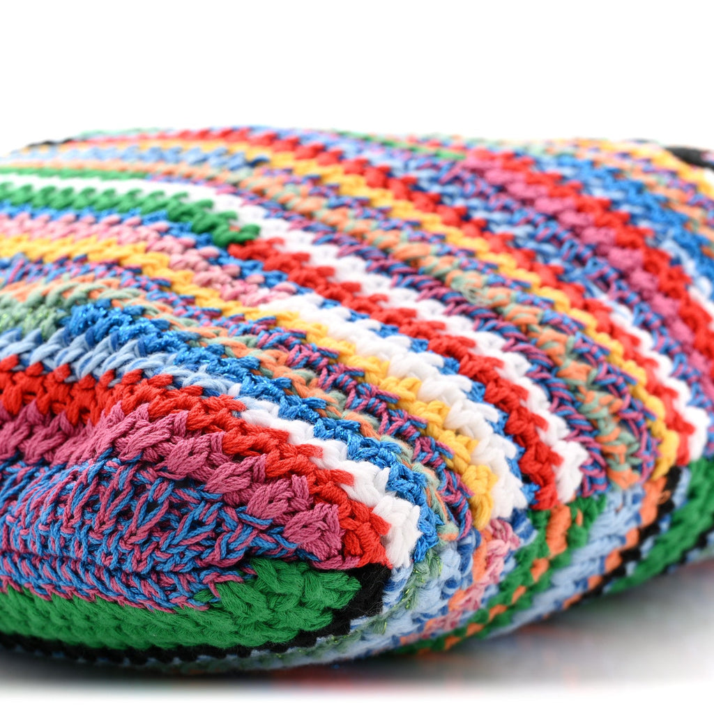 Cotton Crochet Stripe Vertical Tote Bag Multicolor
