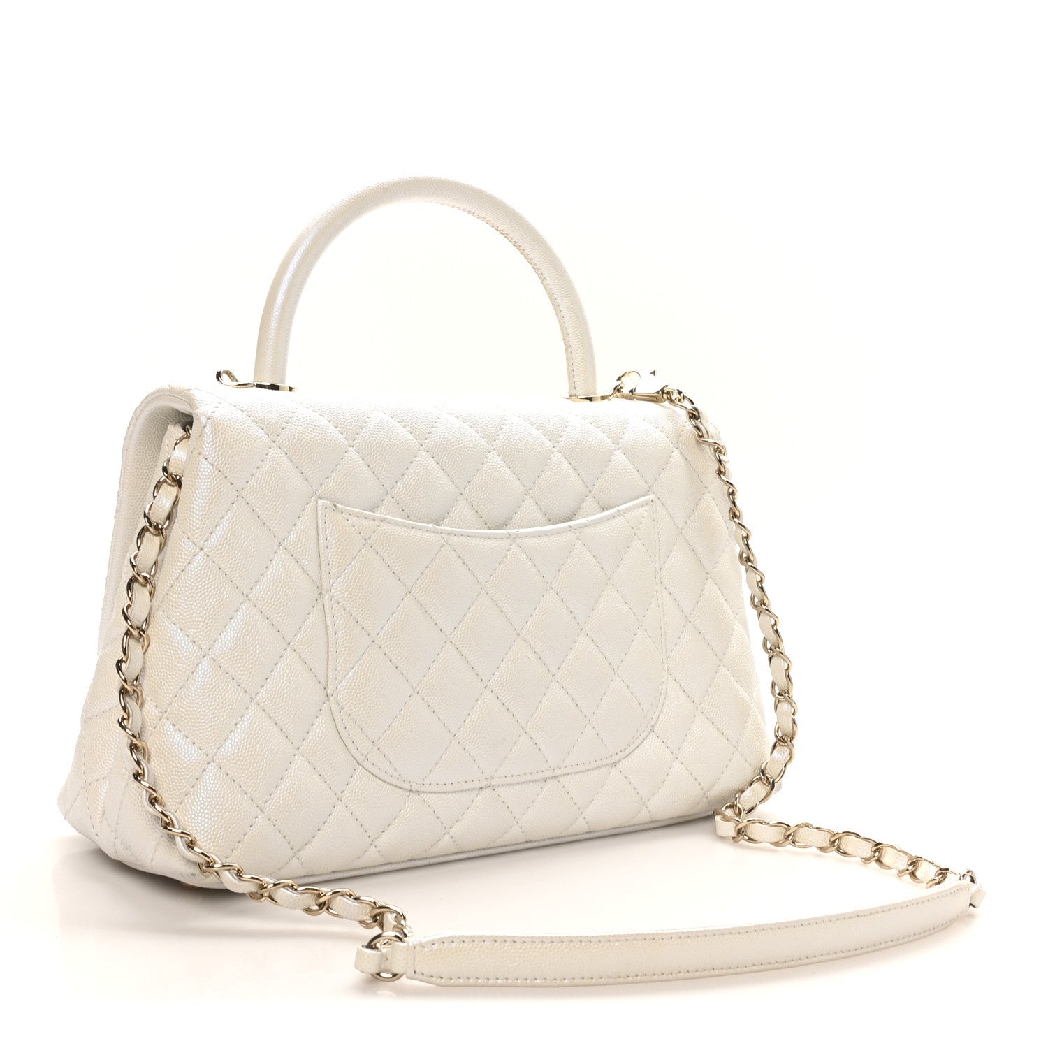 Iridescent Caviar Quilted Small Coco Handle Flap White