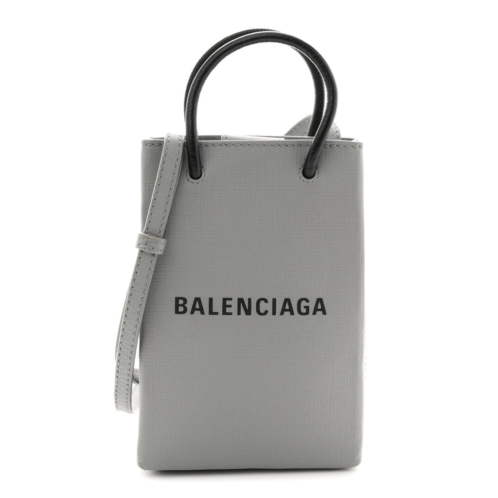 Squared Calfskin Logo Shopping Phone Holder Bag Balenciaga Grey