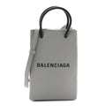 Squared Calfskin Logo Shopping Phone Holder Bag Balenciaga Grey