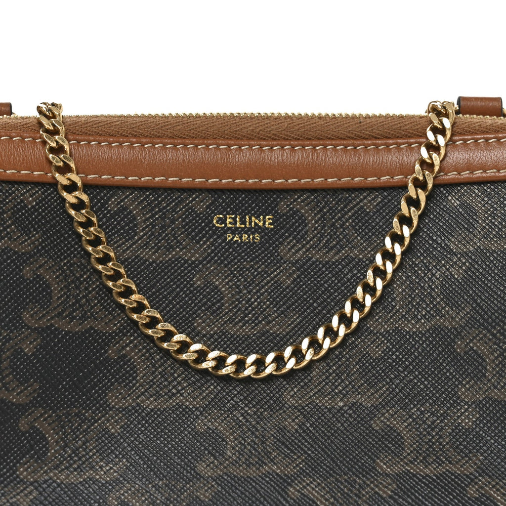 Triomphe Canvas Lambskin Clutch On Chain Tan
