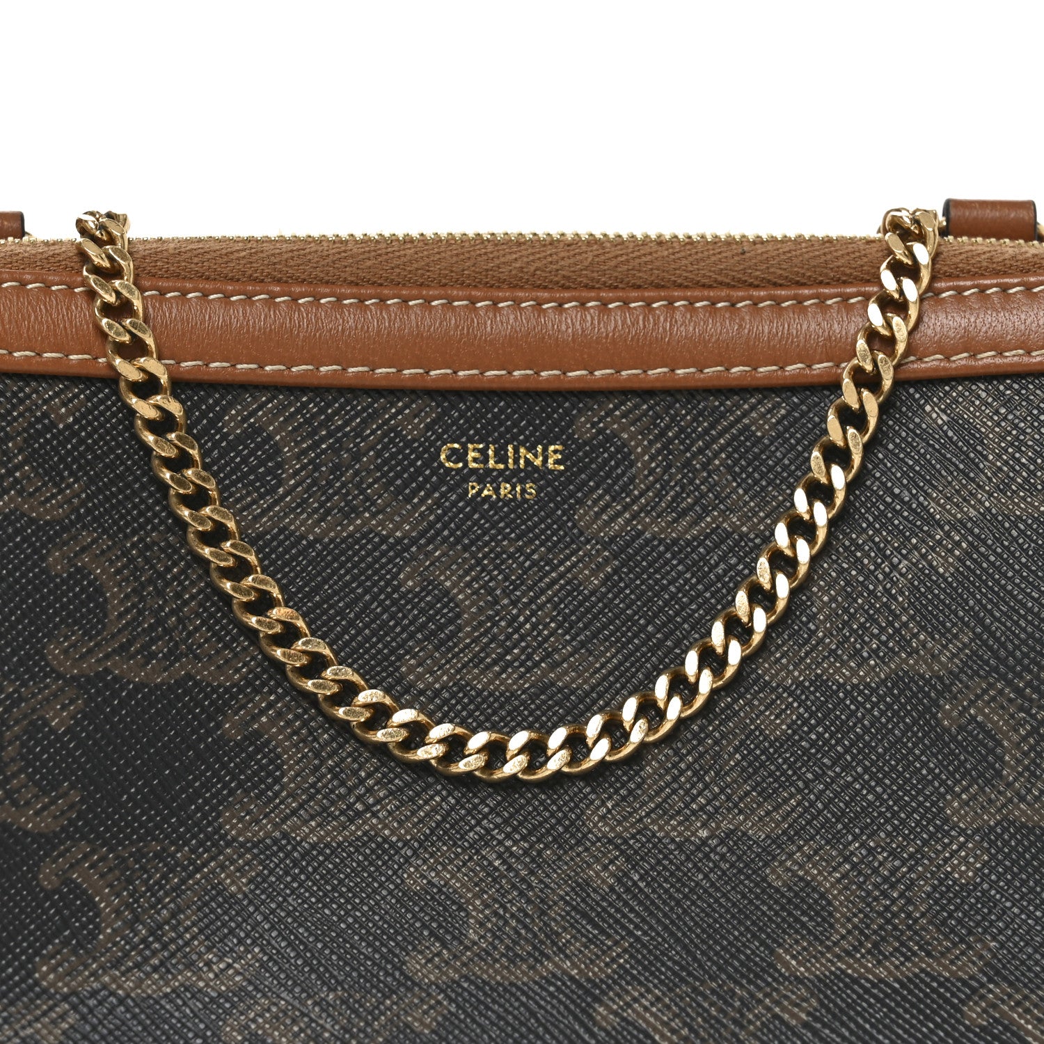 Triomphe Canvas Lambskin Clutch On Chain Tan