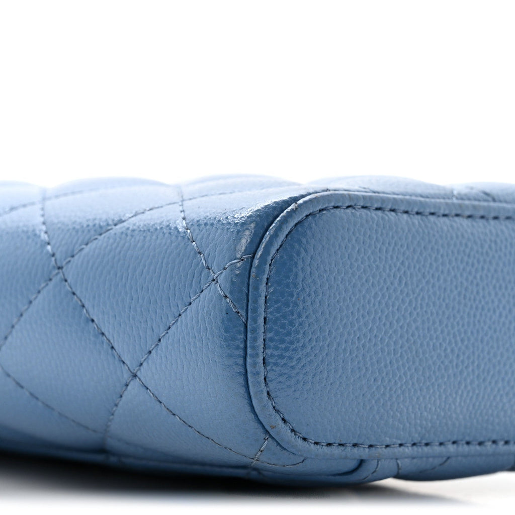 Caviar Quilted Phone Holder With Chain Blue