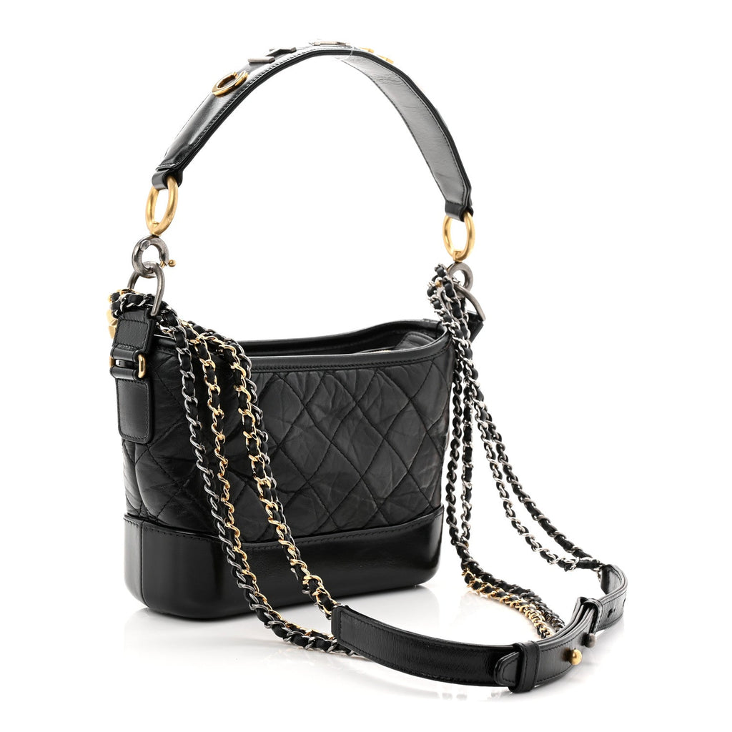 Aged Calfskin Quilted Small Gabrielle Logo Hobo Black