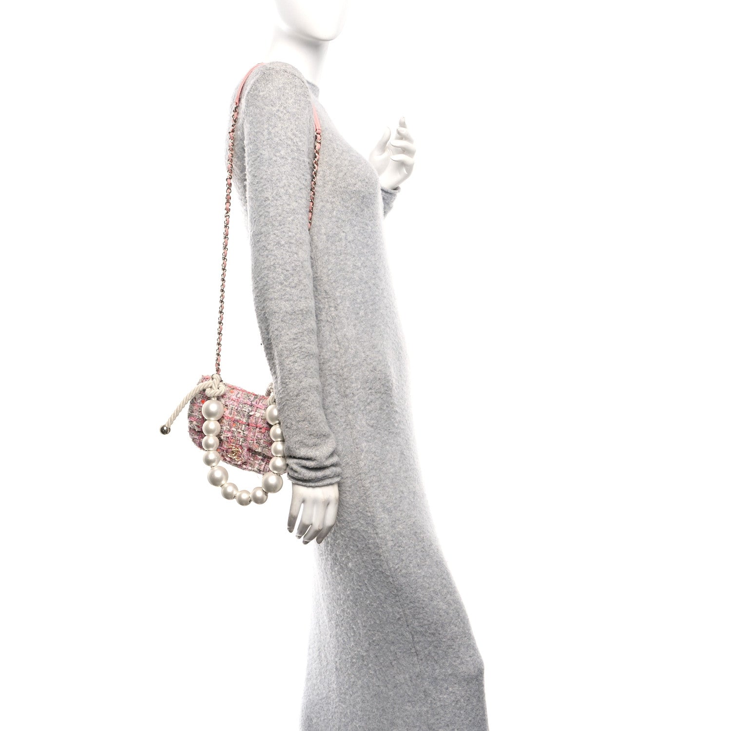 Tweed Mini Pearl Handle Flap Pink Beige Orange Ecru