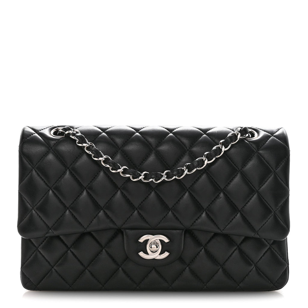 Lambskin Quilted Medium Double Flap Black