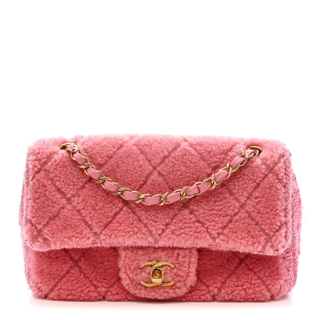 Shearling Tweed Quilted Medium Flap Bag Light Pink