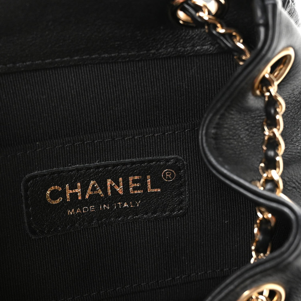 Glazed Aged Calfskin Quilted Small Duma Drawstring Backpack Black