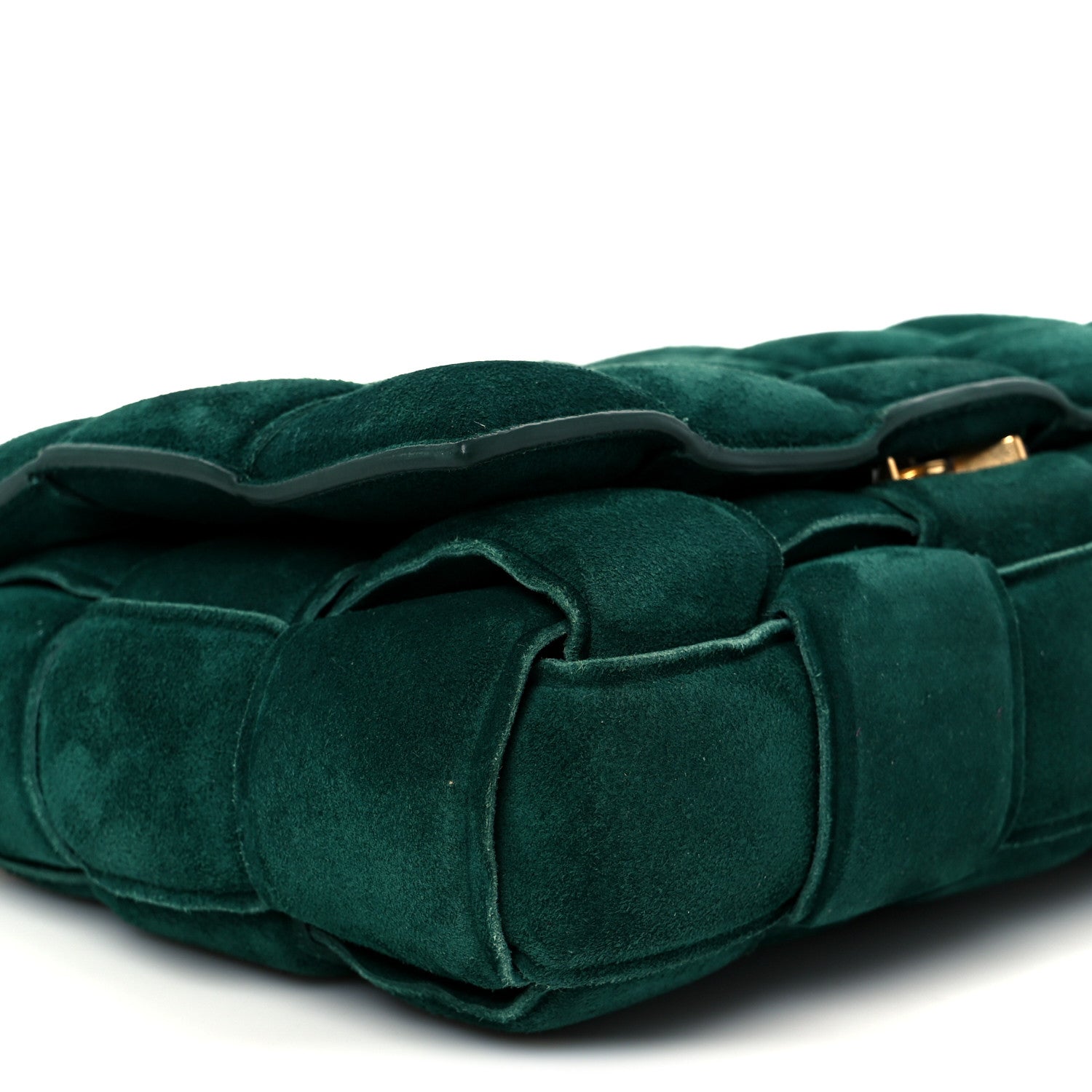 Suede Maxi Intrecciato Padded Chain Cassette Crossbody Bag Emerald Green
