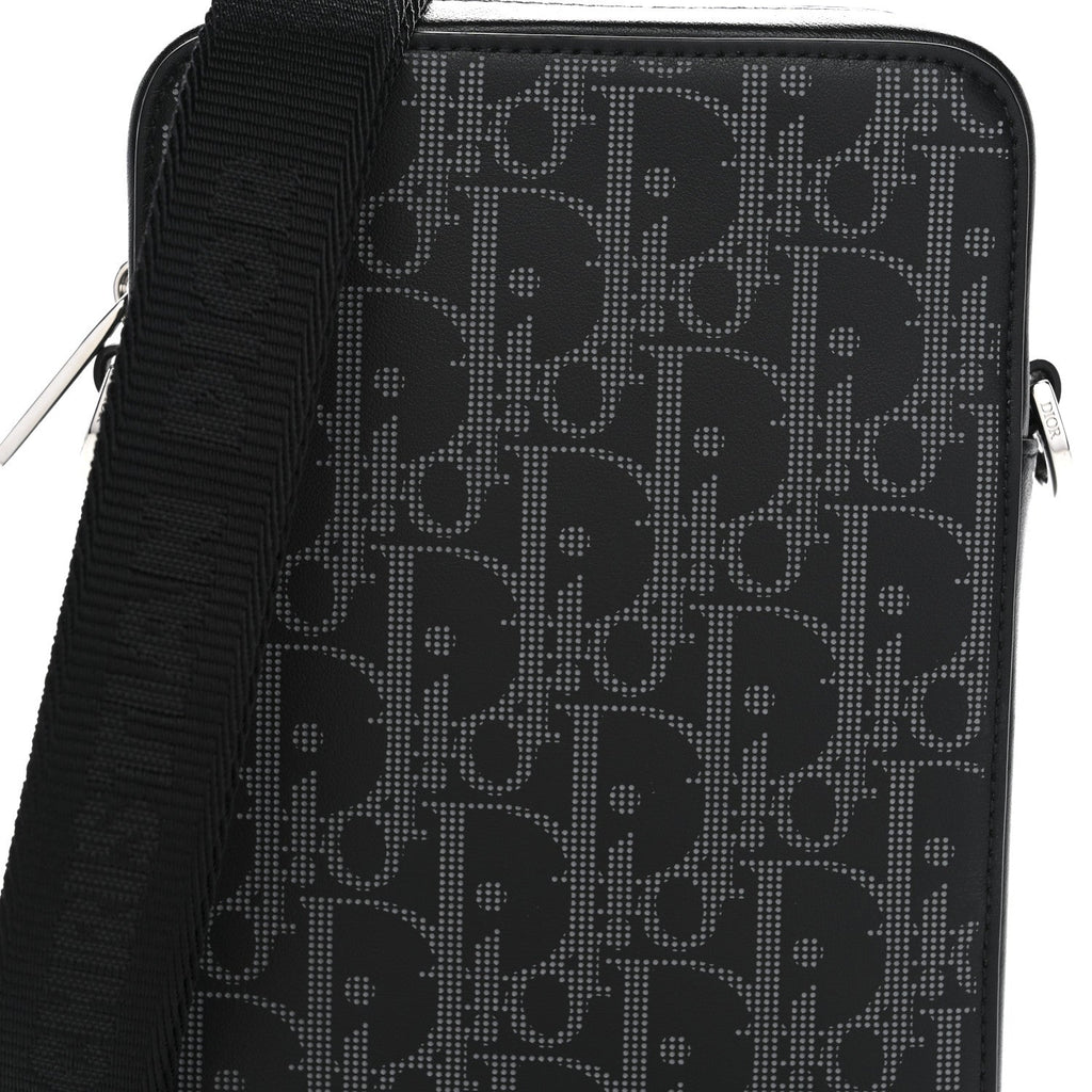 Calfskin Oblique Galaxy Perforated World Tour Messenger Pouch Black