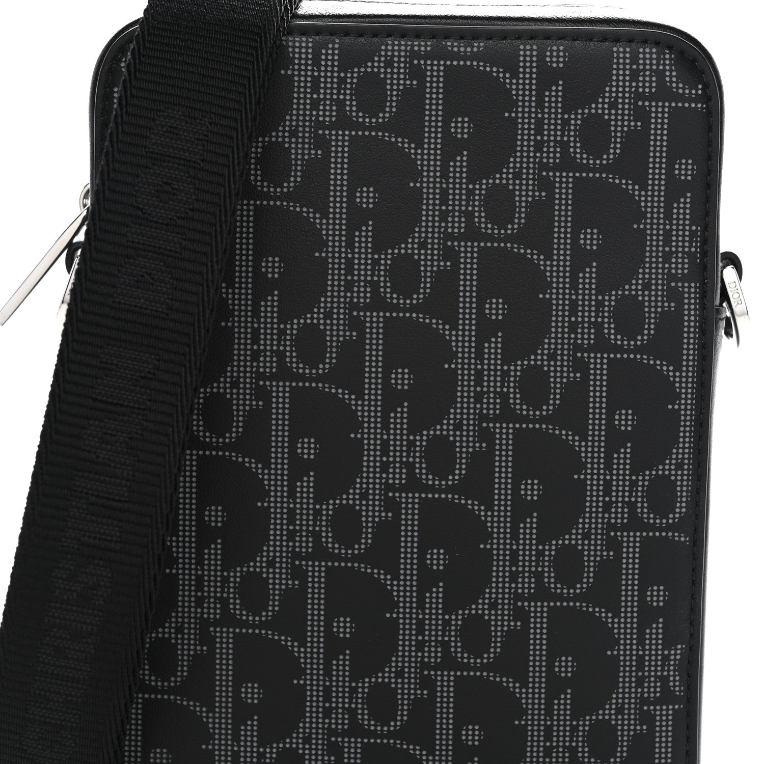 Calfskin Oblique Galaxy Perforated World Tour Messenger Pouch Black