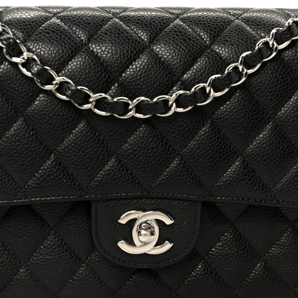 Caviar Quilted Medium Double Flap Black