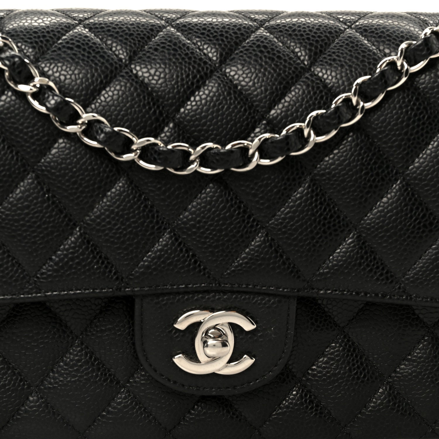 Caviar Quilted Medium Double Flap Black
