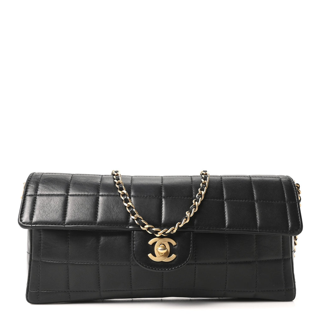 Lambskin East West Chocolate Bar Flap Black