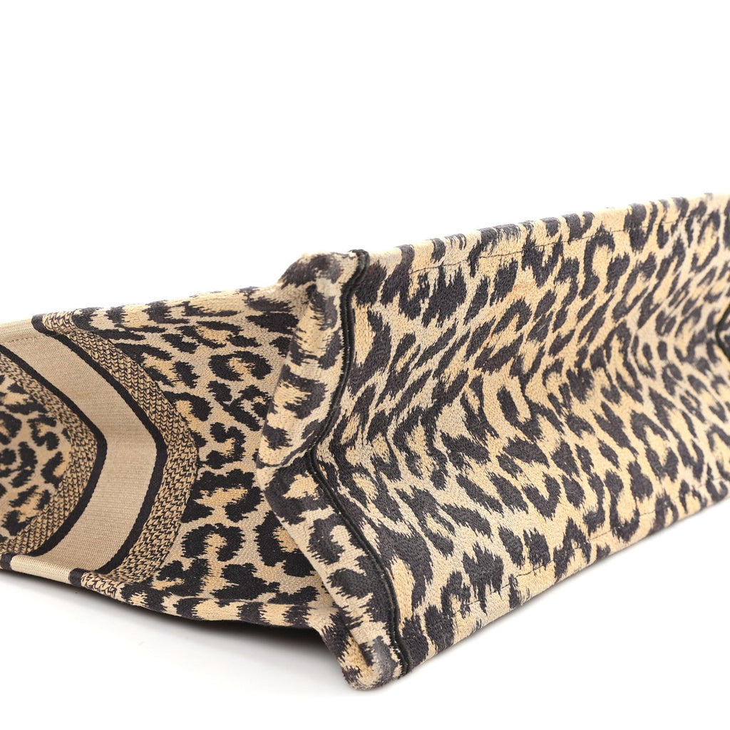 Canvas Mizza Embroidered Large Leopard Book Tote Beige