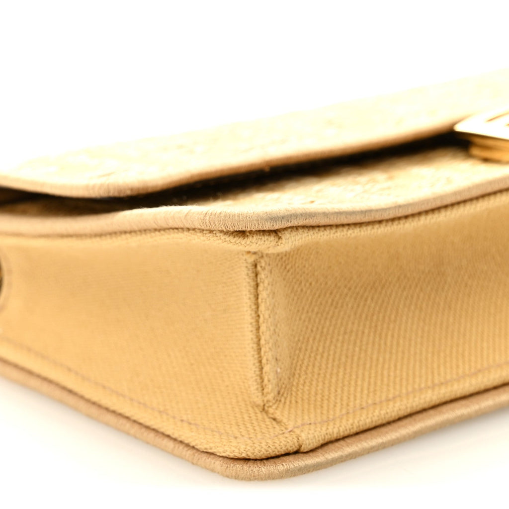 Fabric Jacquard Raffia Straw FF 1974 Wallet On Chain Natural Dark Honey