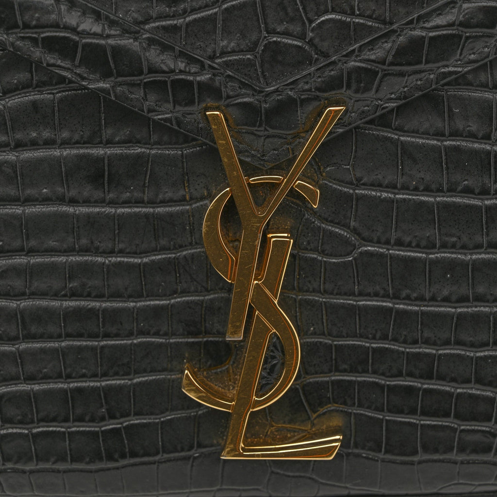 Calfskin Crocodile Embossed Mini Classic Monogram Cassandra Top Handle Black