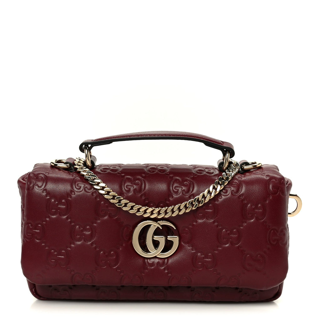 Lambskin Embossed Mini GG Milano Top Handle Shoulder Bag Rosso Ancora