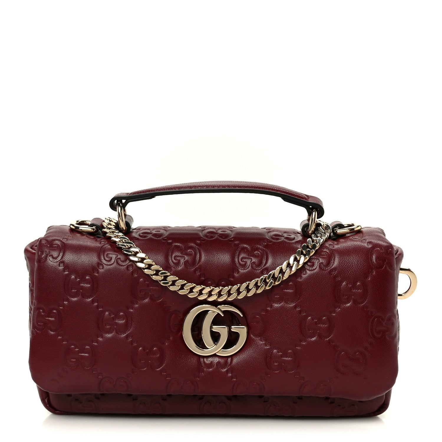 Lambskin Embossed Mini GG Milano Top Handle Shoulder Bag Rosso Ancora