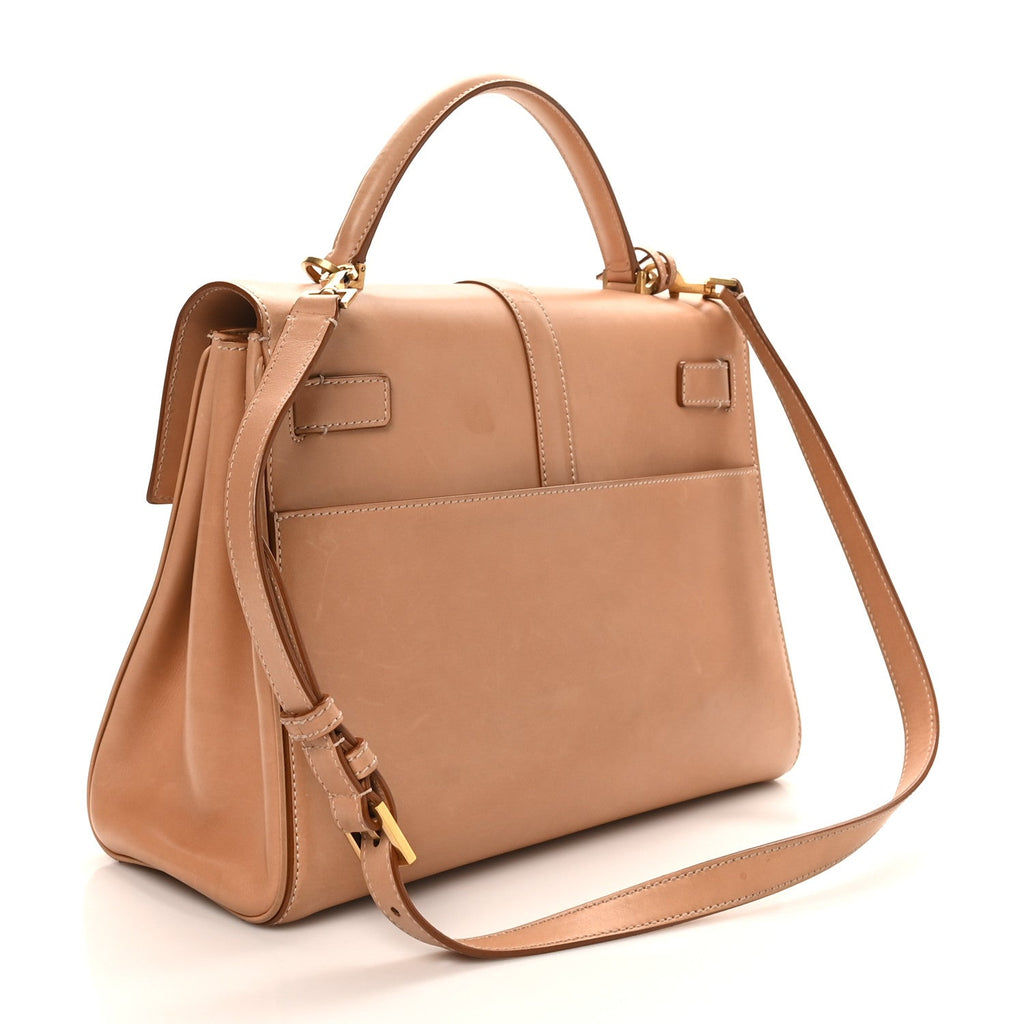Shiny Calfskin Le Fermoir Top Handle Bag Vintage Brown
