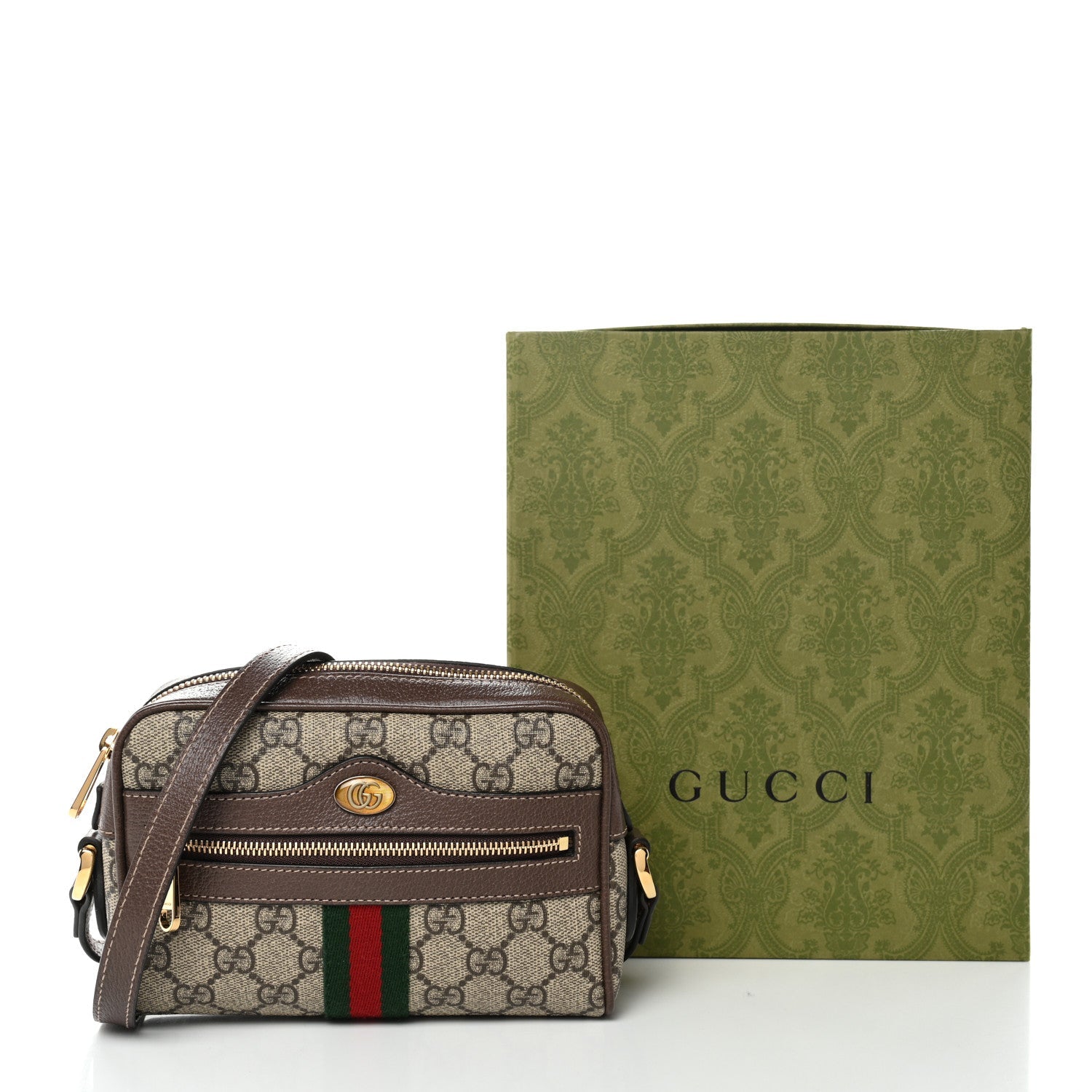 GG Supreme Monogram Web Mini Ophidia Shoulder Bag Brown
