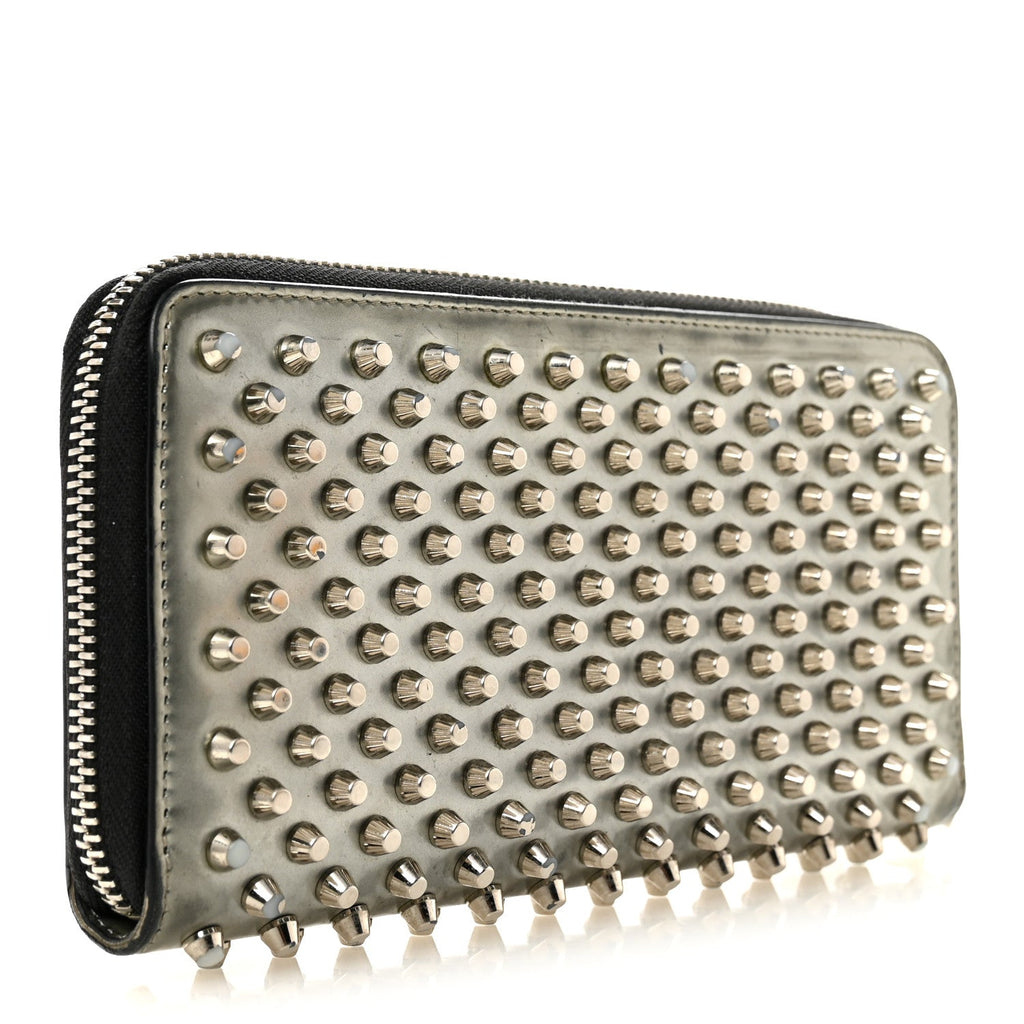 Metallic Patent Panettone Spiked Zip Around Wallet Silver