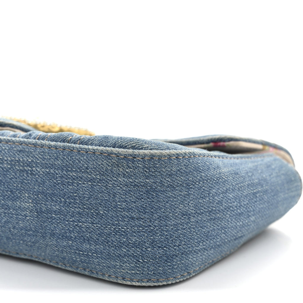 Denim Matelasse Small Pearly GG Marmont Shoulder Bag Blue