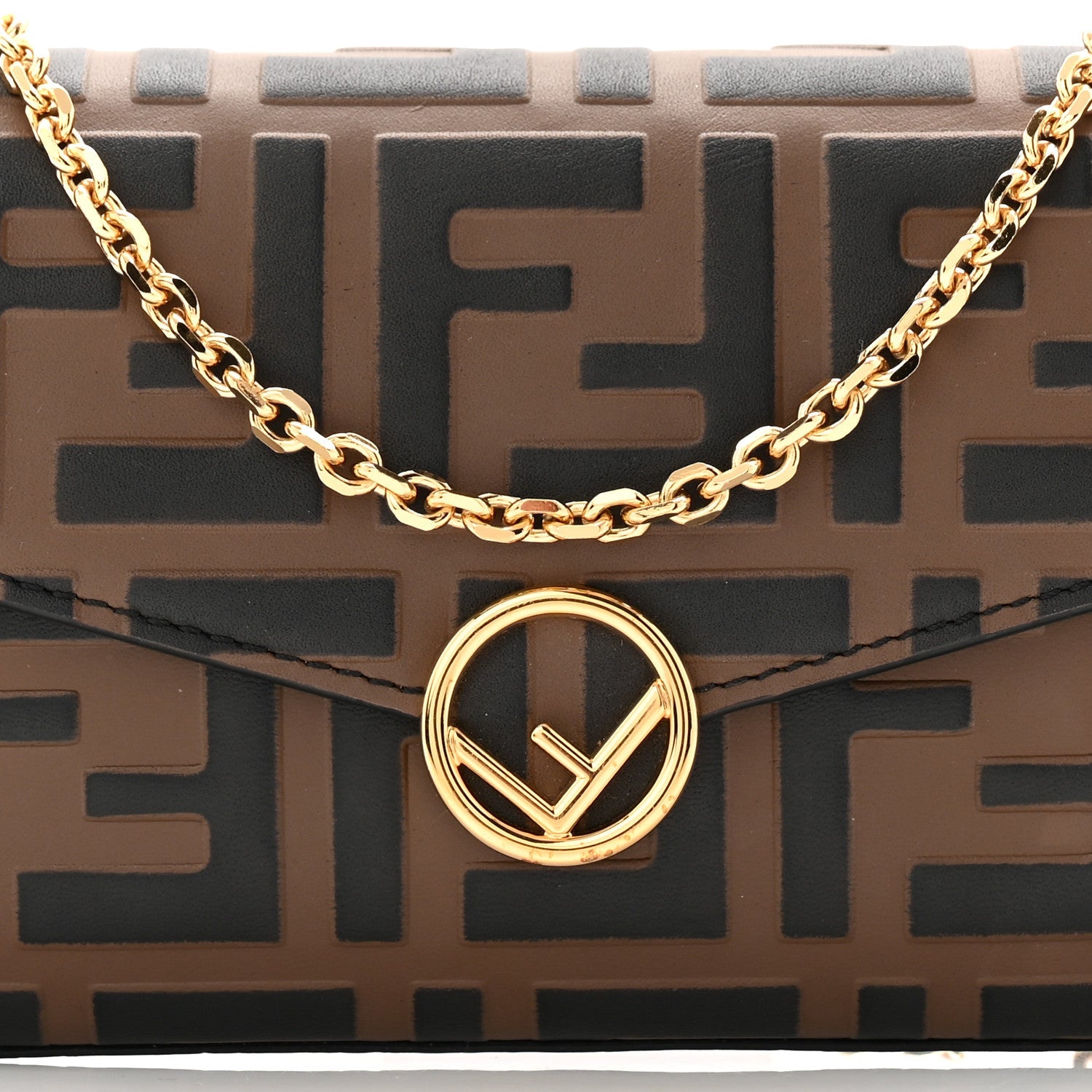 Vitello Soft F is Fendi Bi-Color FF 1974 Embossed Continental Envelope Wallet On Chain Maya Black