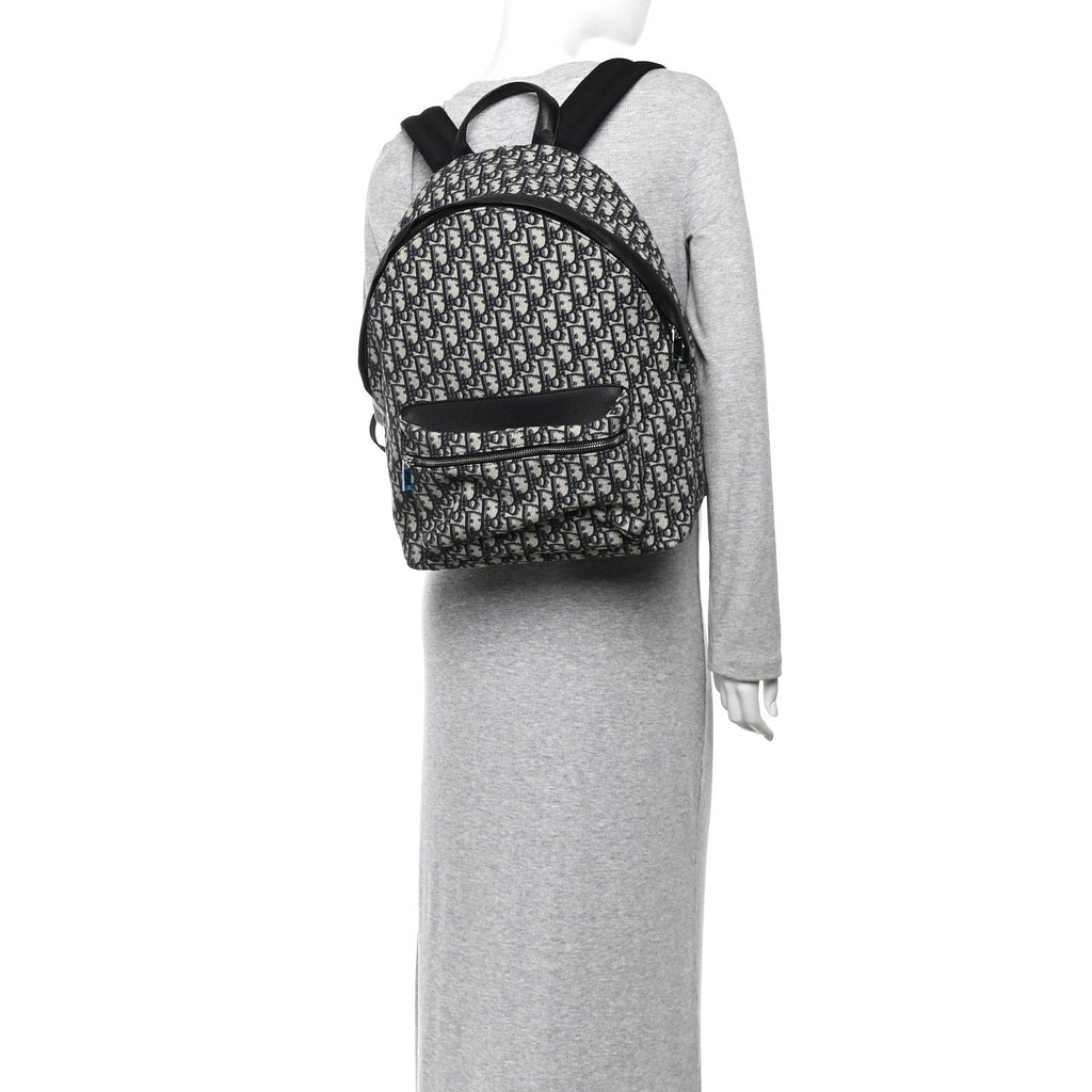 Oblique Calfskin Rider Backpack Beige Black