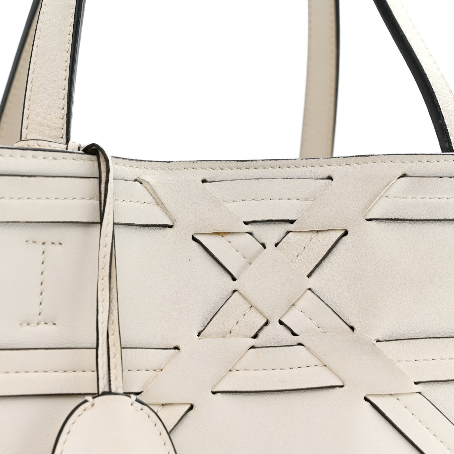 Calfskin Woven Giant Cannage Connect Tote White