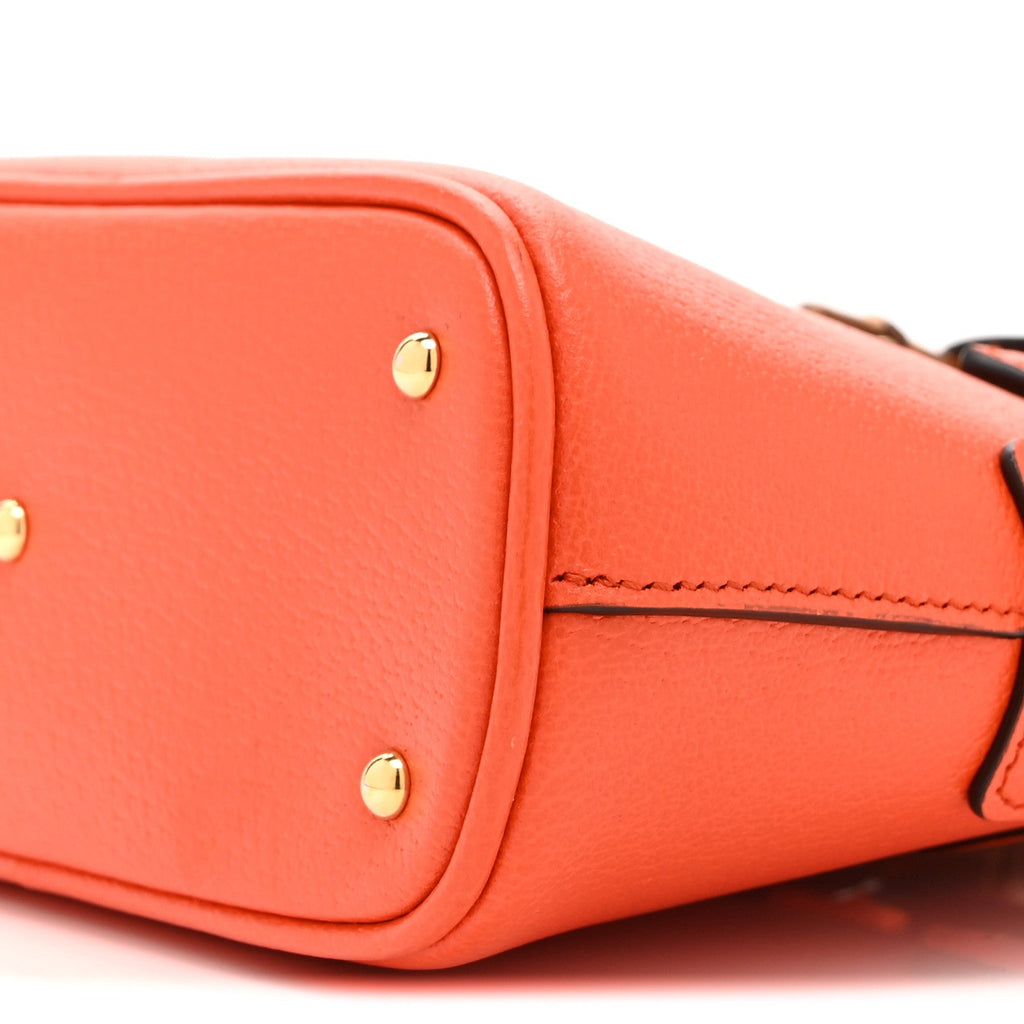 Textured Dollar Calfskin Mini Diana Dome Tote Bag Deep Orange Spicy Cyclamin