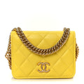 Lambskin Quilted Enamel Logo Flap  Holder On Chain Yellow