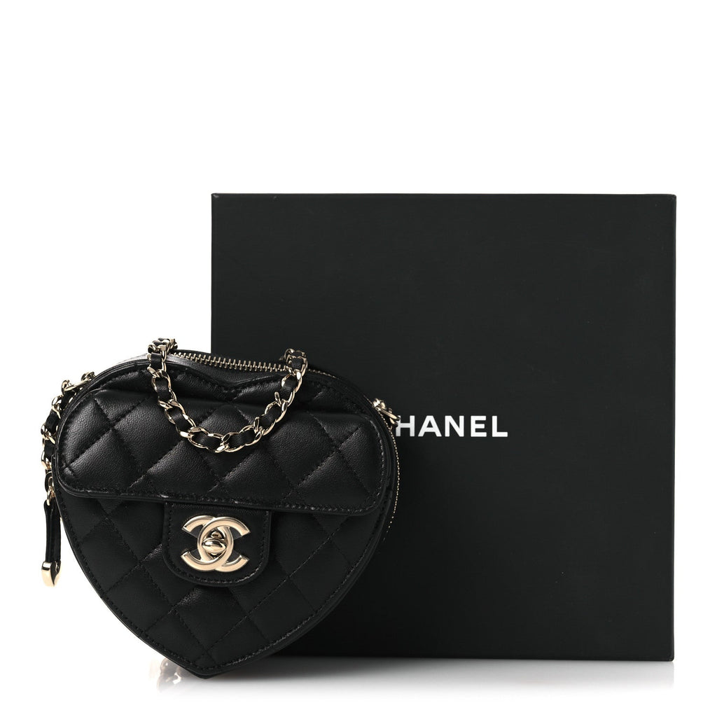 Lambskin Quilted CC In Love Heart Clutch With Chain Black