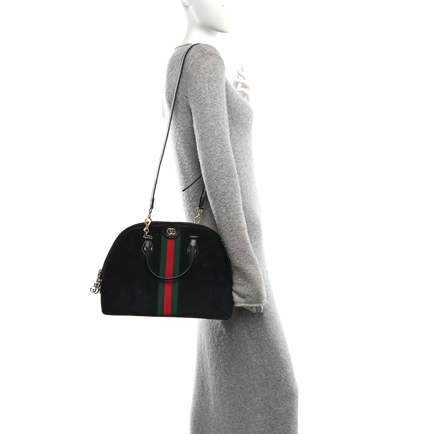 Suede Patent GG Web Medium Ophidia Top Handle Dome Bag Black
