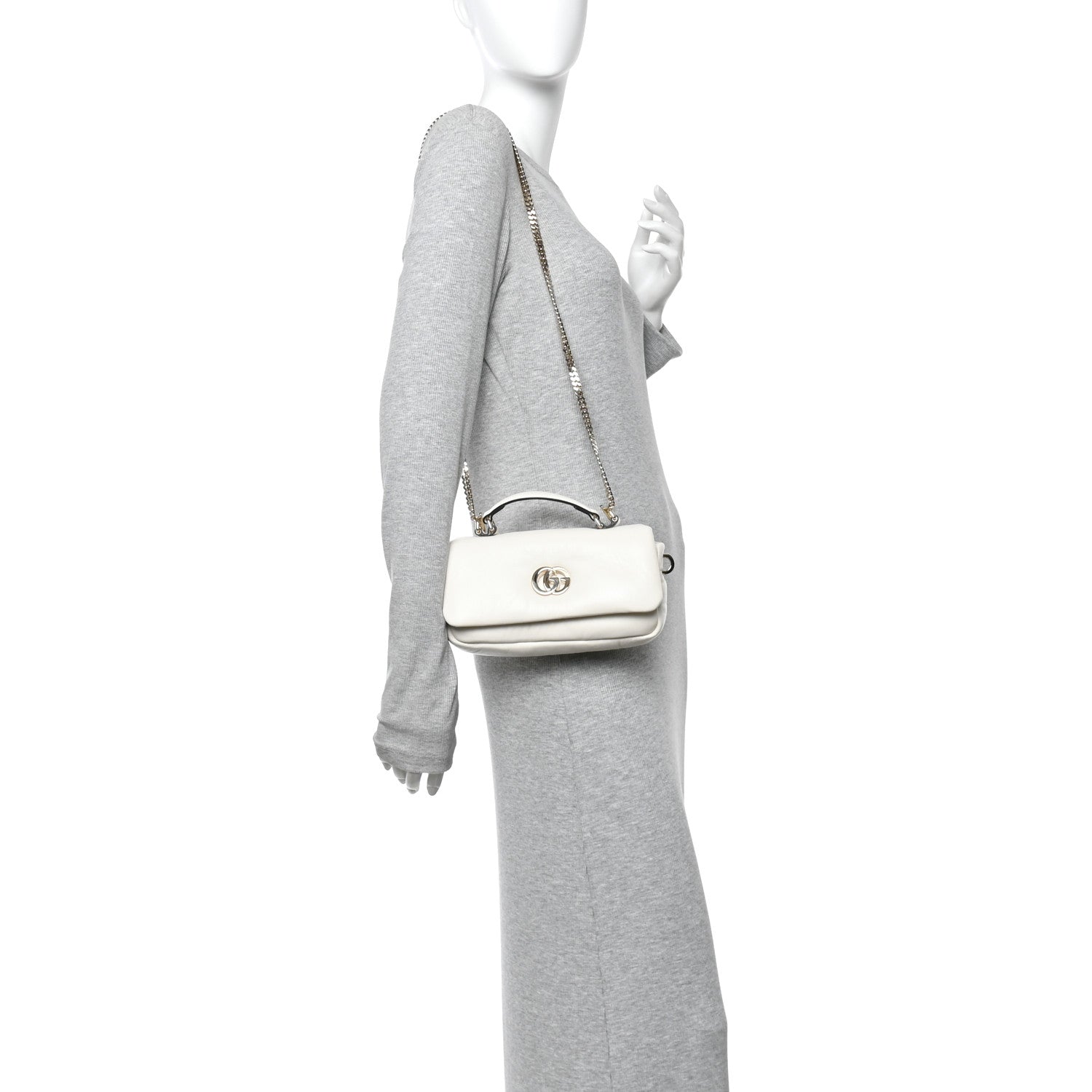 Lambskin Mini GG Milano Top Handle Shoulder Bag White