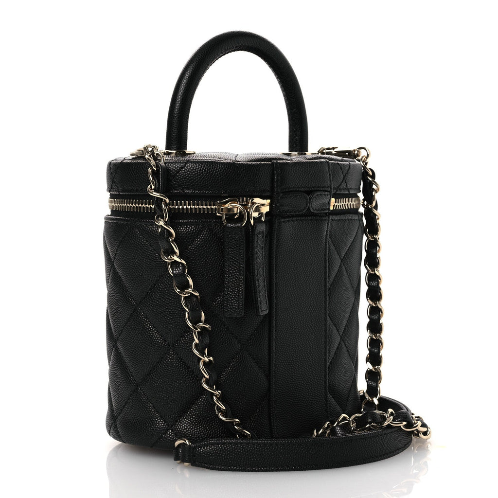 Caviar Quilted Top Handle Vanity Case Black