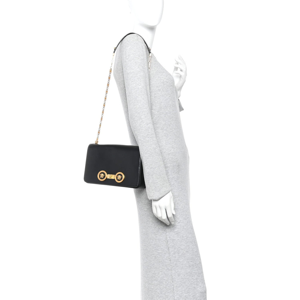 Calfskin Medallion Tribute Shoulder Bag  Black