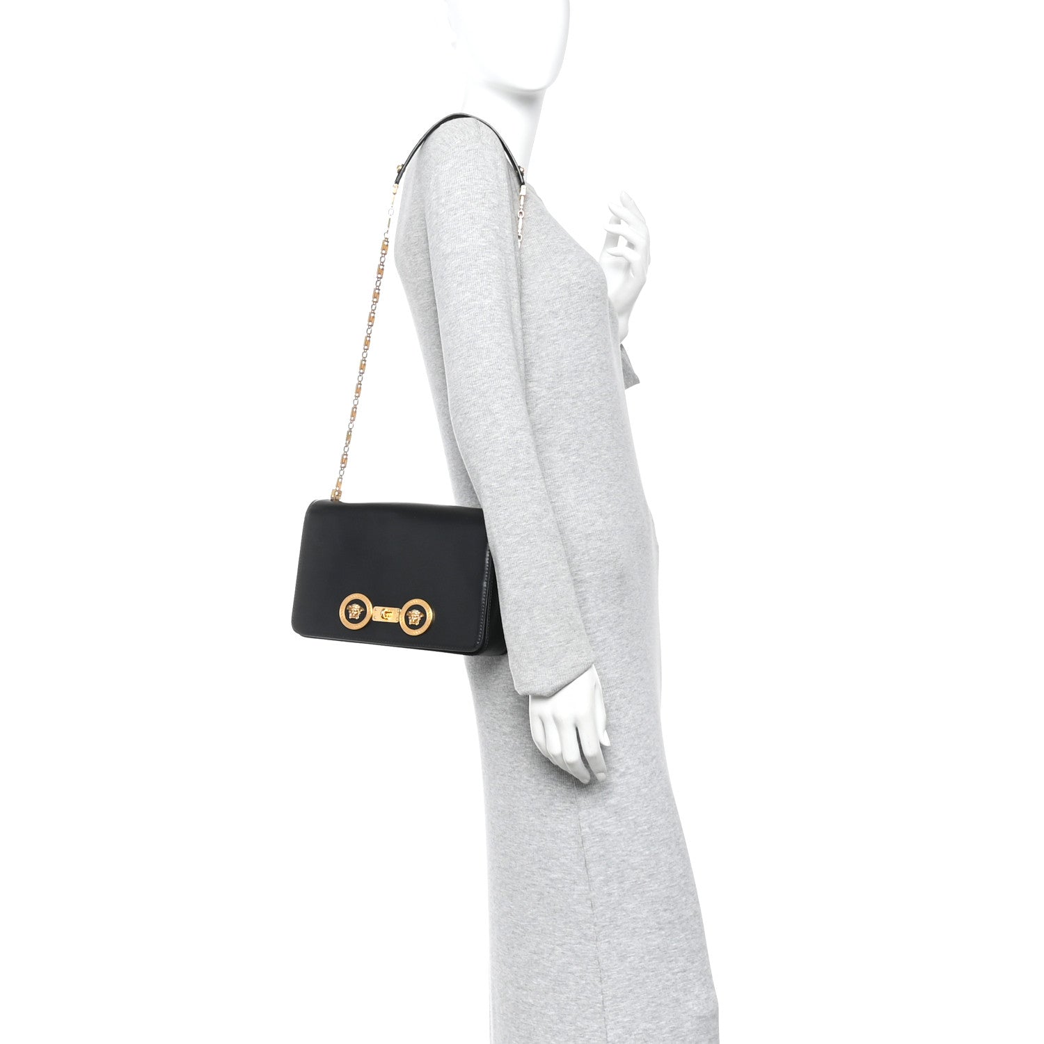 Calfskin Medallion Tribute Shoulder Bag  Black