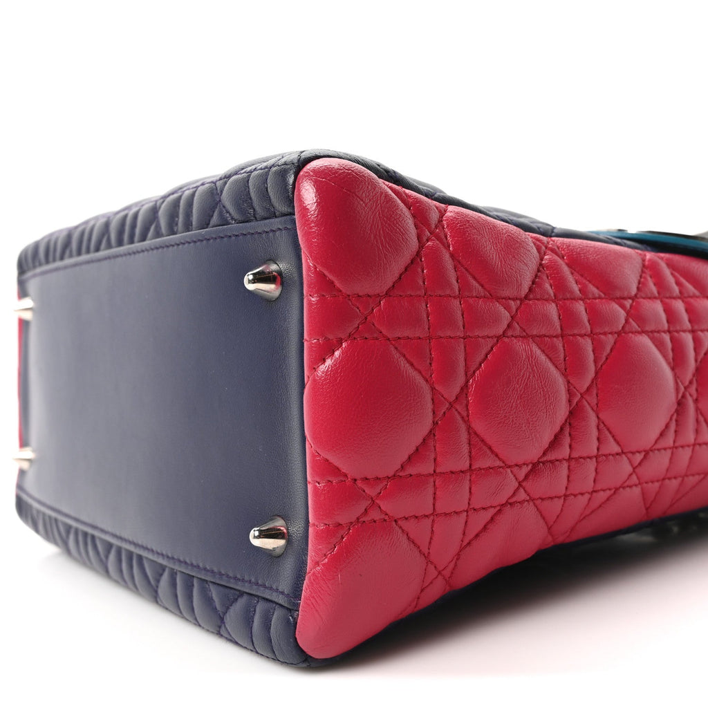 Lambskin Cannage Medium Tri-Color Lady Dior Sapphire Fuchsia Turquoise